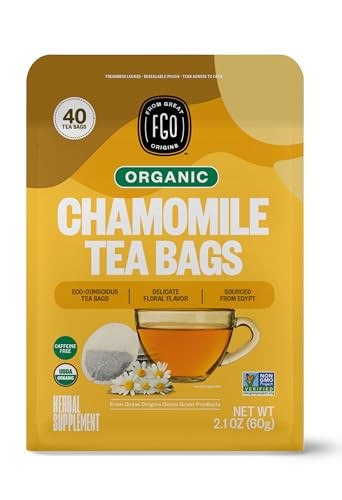FGO Organic Chamomile Tea, 40 Count, Eco-Conscious Tea Bags, Resealable Bag (Pack of 1) | Amazon (US)
