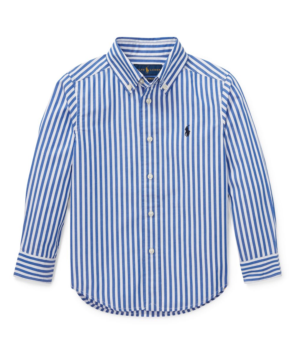 Polo Ralph Lauren Boys' Button Down Shirts BLUE - Blue & White Stripe Poplin Button-Up - Boys | Zulily