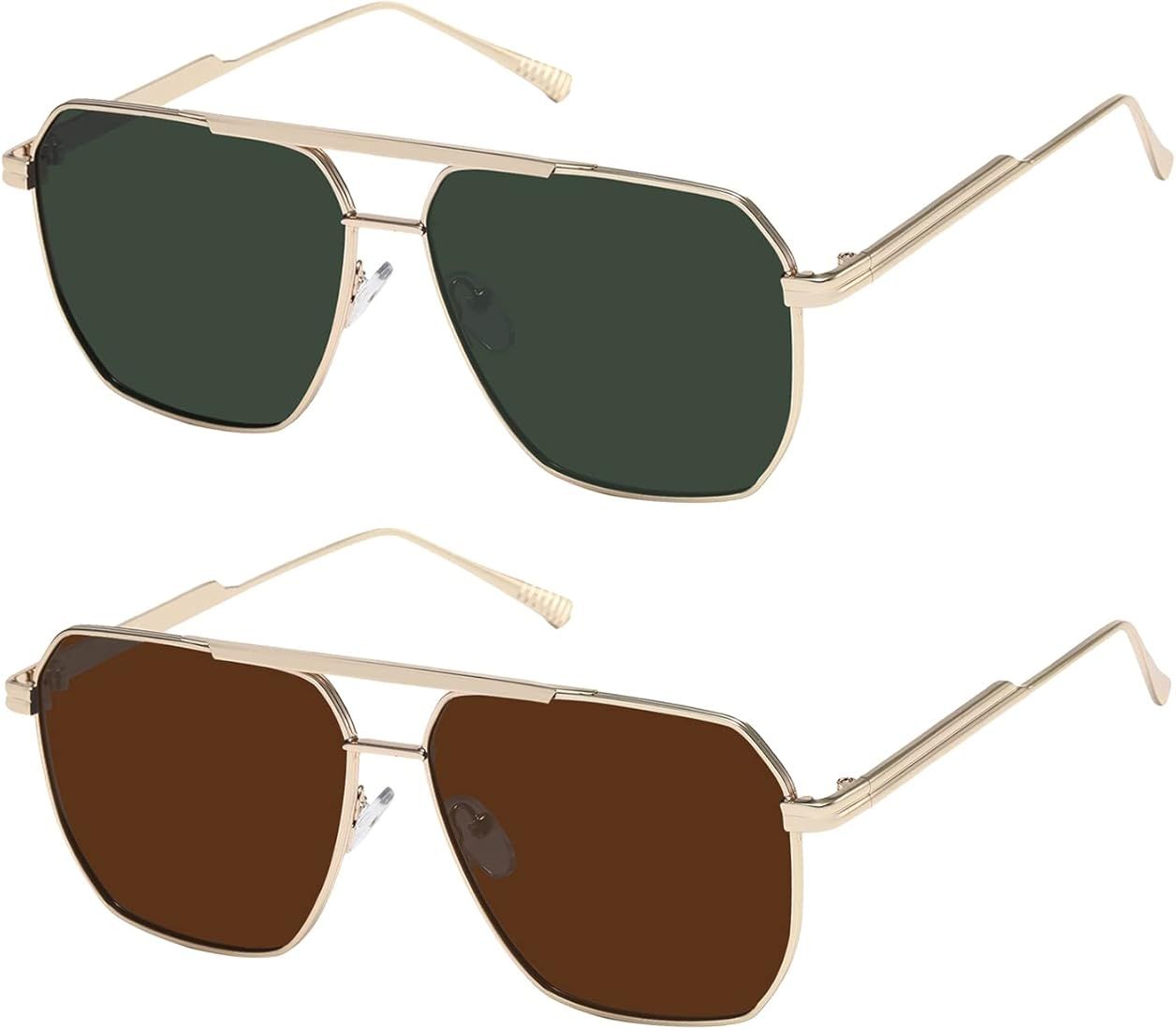 Polarized Sunglasses Womens Men Retro Oversized Square Vintage Fashion Shades Classic Large Metal... | Amazon (US)