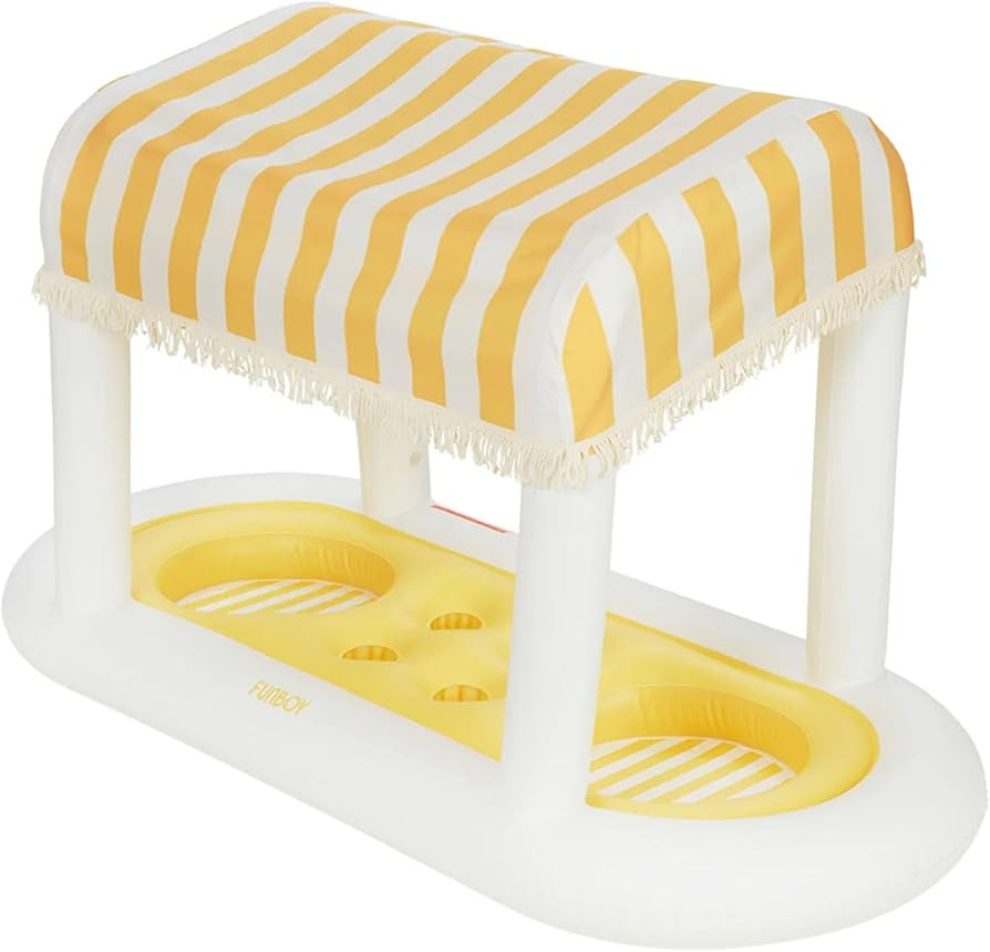 Giant Floating Yellow Cabana Stripe Drink Station, Removable Fabric Shade with Fringe, Perfect fo... | Amazon (US)