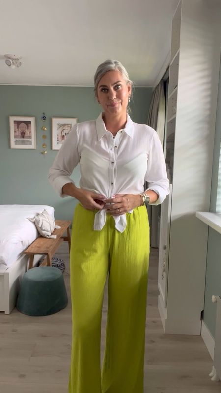 30 days of summer outfits. An easy beach to dinner look with a chartreuse bikini set, comfortable lime green pants (local boutique), a white linen shirt, lime green block heel sandals, custom tote bag (Zara). Zadig & Voltaire perfume. 

#LTKswim #LTKSeasonal #LTKeurope