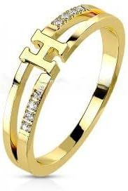 H Center with Double CZ Line Gold Stainless Steel Ring | Amazon (US)
