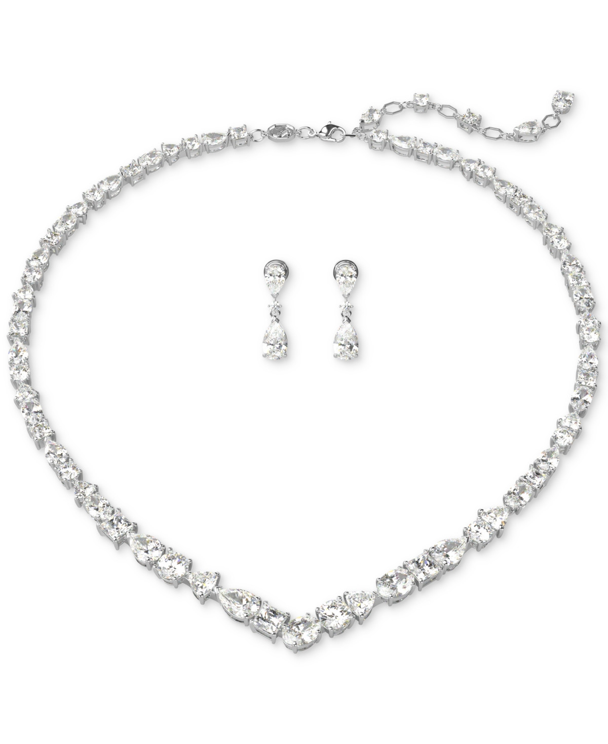 Swarovski Silver-Tone 2-Pc. Set Mesmera Crystal Drop Earrings & Necklace, 15" + 2" extender - Silver | Macy's