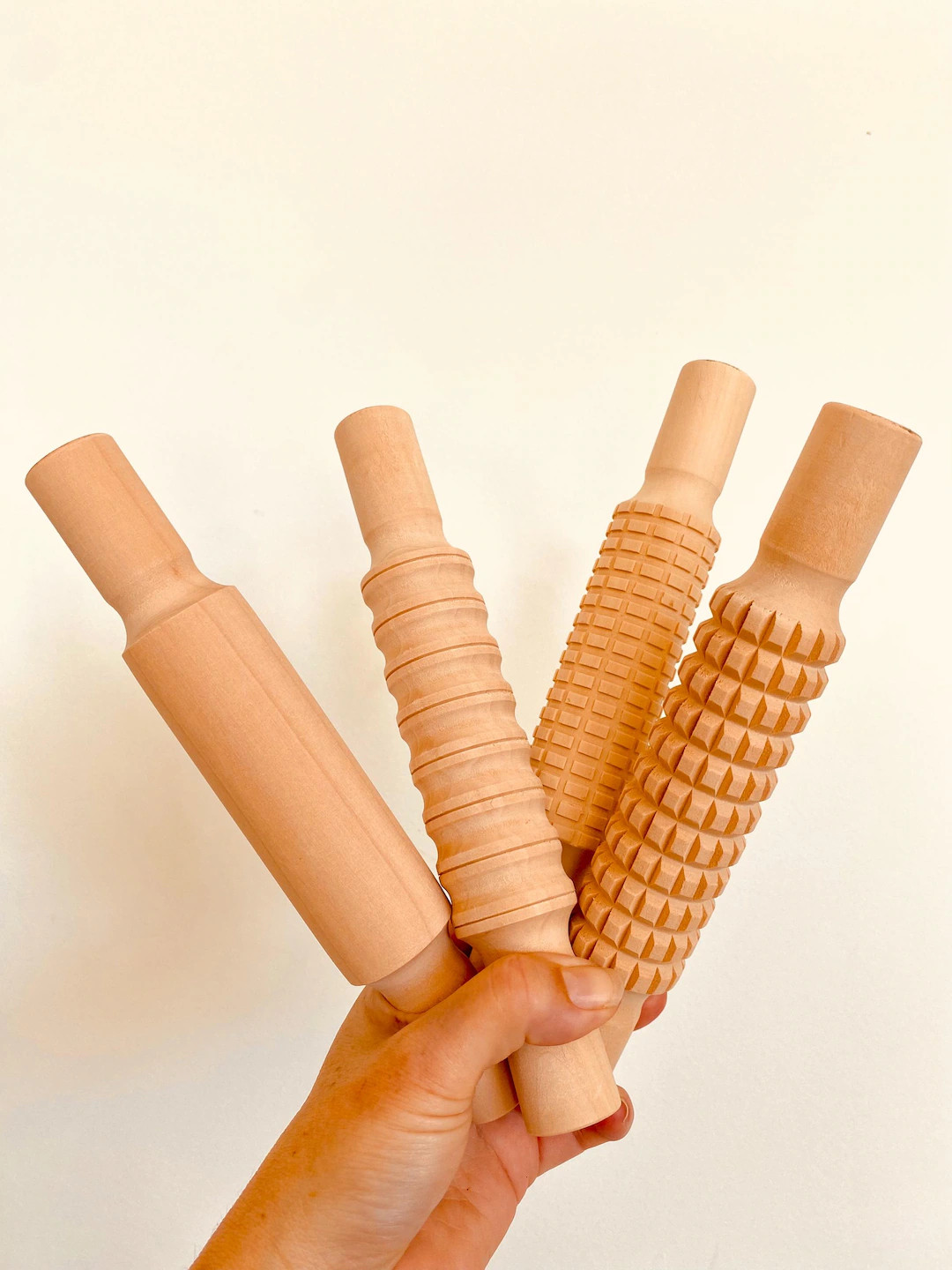 Natural PATTERED & PLAIN Wooden Rolling Pin - Etsy | Etsy (US)