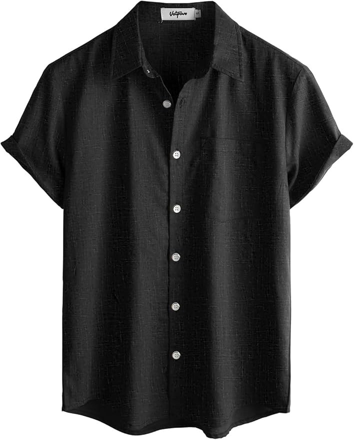 VATPAVE Mens Hawaiian Floral Shirts Cotton Linen Casual Button Down Short Sleeve Beach Shirts | Amazon (US)