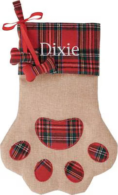 Frisco Christmas Paw Personalized Plaid Dog & Cat Stocking, Beige | Chewy