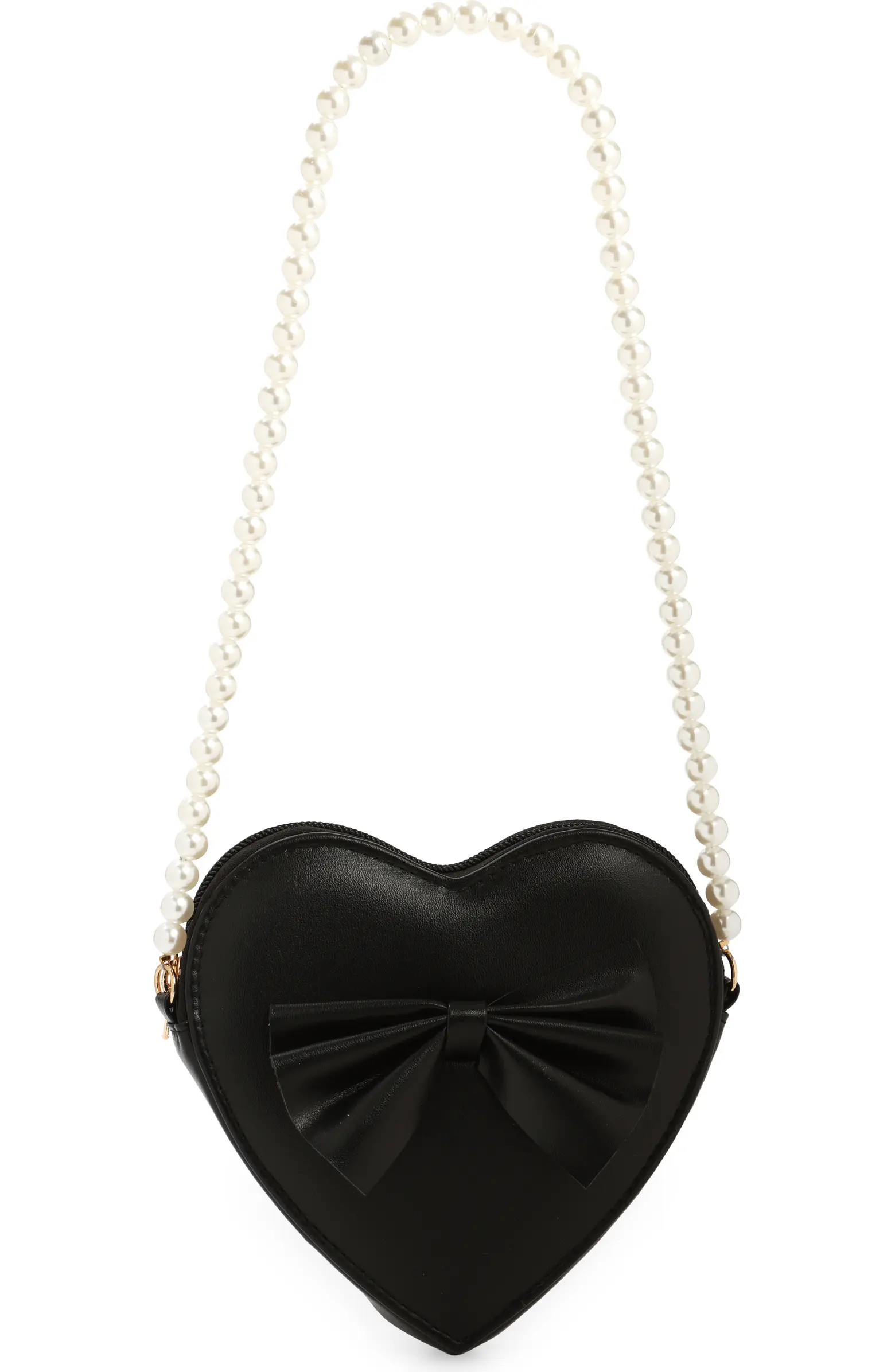 Kids' Imitation Pearl Faux Leather Heart Shoulder Bag | Nordstrom