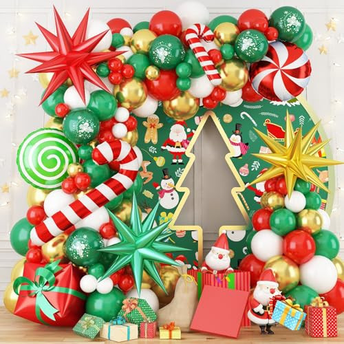 Christmas Balloons Garland Arch Kit, 148 Pack Christmas Party Balloons, Red Gold Green Balloons, Xmas Candy Cane Explosion Star Balloons, Windmill Gift Box Foil Balloons for Christmas New Year Party | Amazon (US)