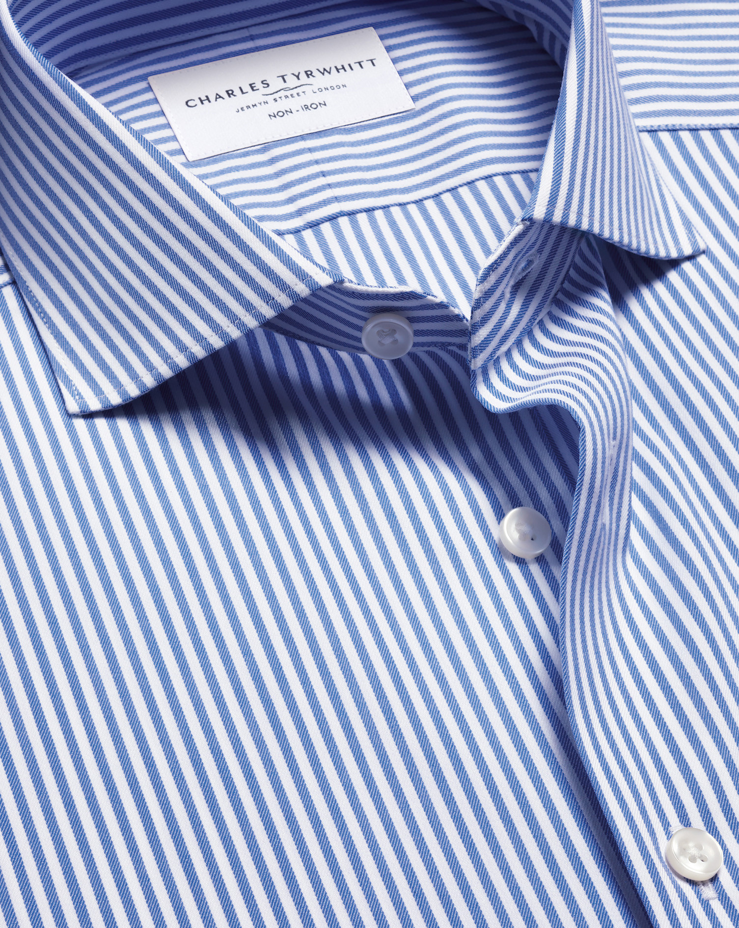 Non-Iron Twill Performance Stripe Shirt - Royal Blue | Charles Tyrwhitt