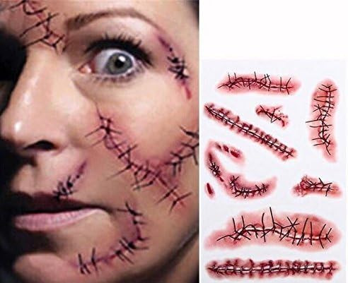 Tinuos Horror Realistic Fake Bloody Wound Stitch Scar Scab Waterproof Temporary Tattoo Sticker Hallo | Amazon (US)
