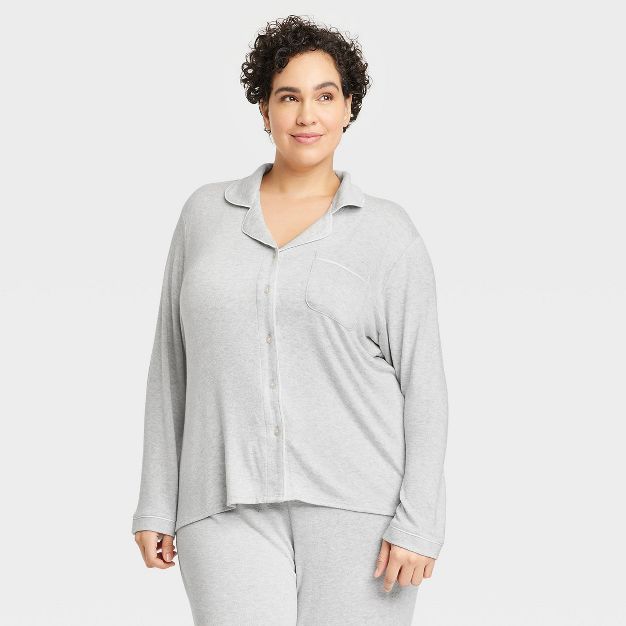 Women's Perfectly Cozy Long Sleeve Notch Collar Top and Pant Pajama Set - Stars Above™ Gray | Target