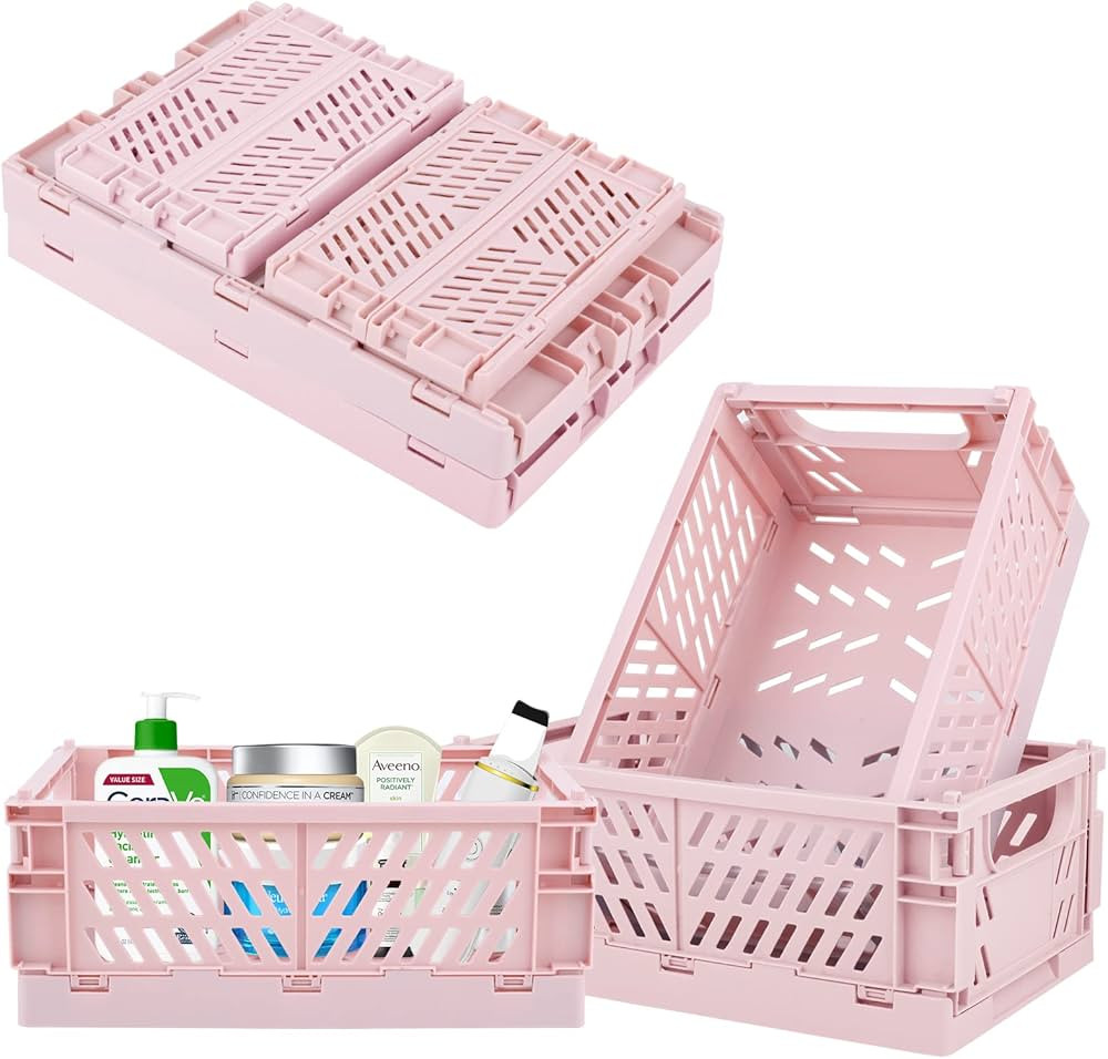 Plastic Baskets for Desk Organizing, Drawer Organizer, 2 Medium+2 Small Durable Folding Storage C... | Amazon (US)