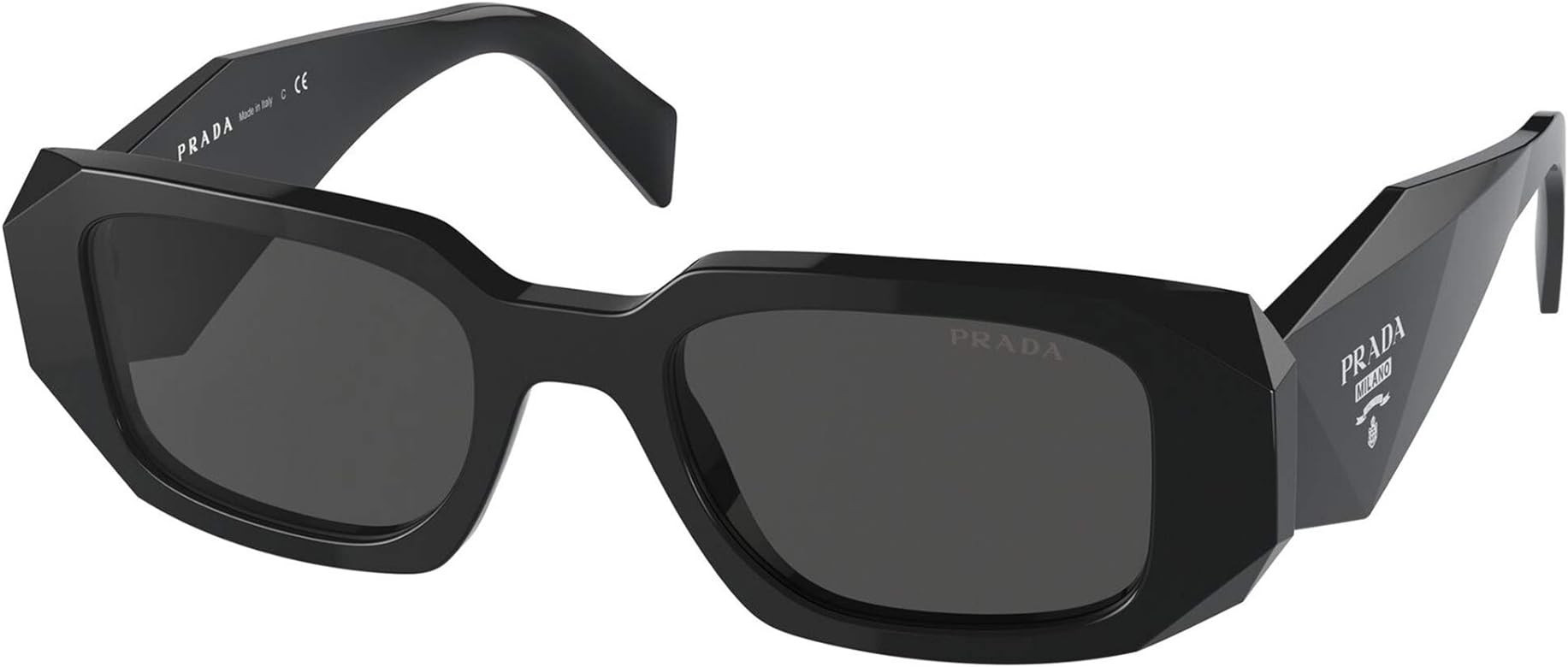 Prada PR 17WS 1AB5S0 Black Plastic Rectangle Sunglasses Grey Lens | Amazon (US)