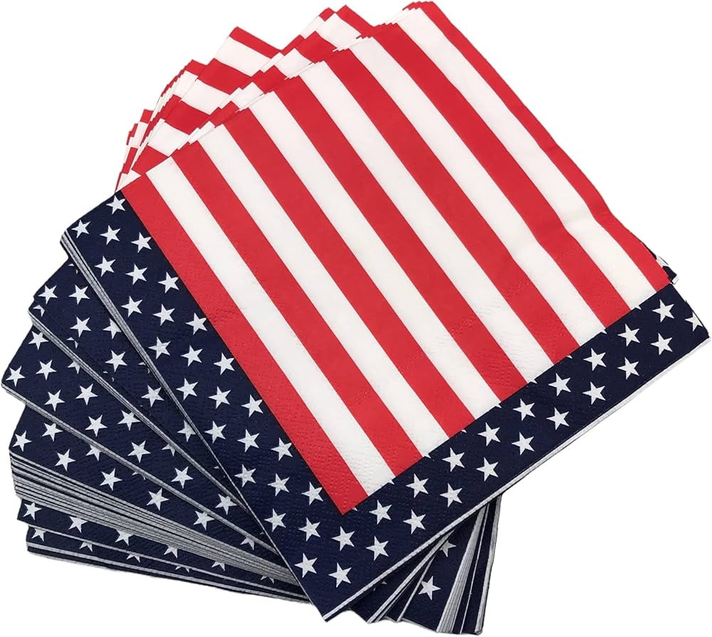 100 Pack Red White and Blue Patriotic Paper Napkins for 4th Of July, Patriotic Party, USA Napkins | Amazon (US)