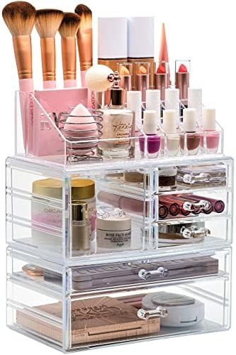 Sorbus Large Clear Makeup Organizer - Detachable 3-Piece Jewelry & Make Up Organizers and Storage... | Amazon (US)