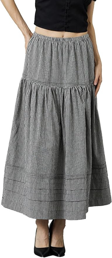 100% Cotton Women White Maxi Skirt Elastic Waist Peasant A Line Flowy Swing Lace Skirt Dress No L... | Amazon (US)