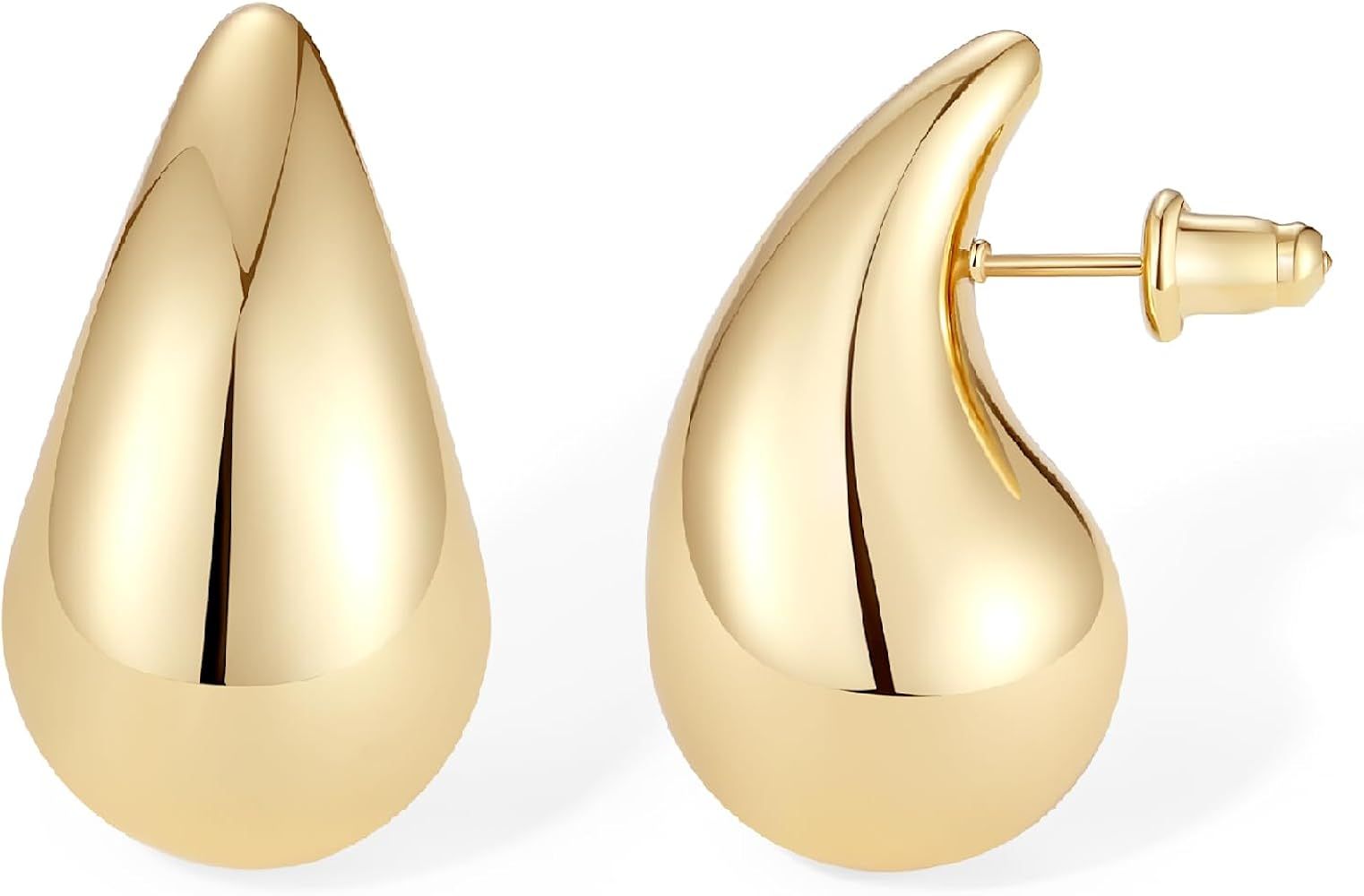 Gold Teardrop Earrings for Women, Hypoallergenic Chunky Hoop Earrings, Lightweight Drop Designer ... | Amazon (US)