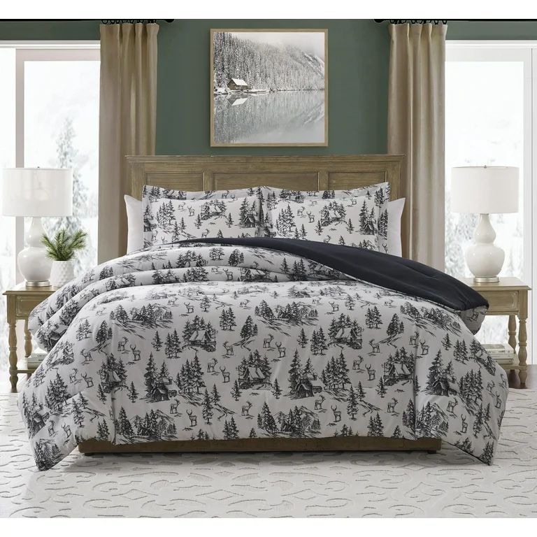 My Texas House Norwich Forest 3-Piece Ivory/Black Cotton Flannel Comforter Set, Full/Queen - Walm... | Walmart (US)