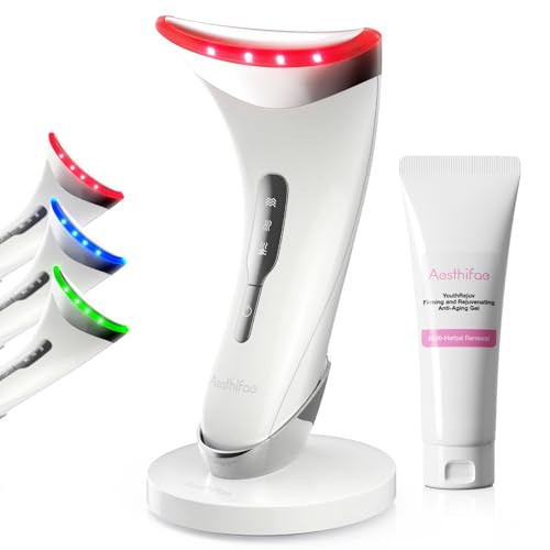 Red Light Therapy for Face and Neck, Renewal Face Lift Device with Vibration Tech, 3 in 1 Face Massager Tool with Thermals, True Beauty Glow Facial Sculptor for Wrinkles, Double Chin (White) | Amazon (US)
