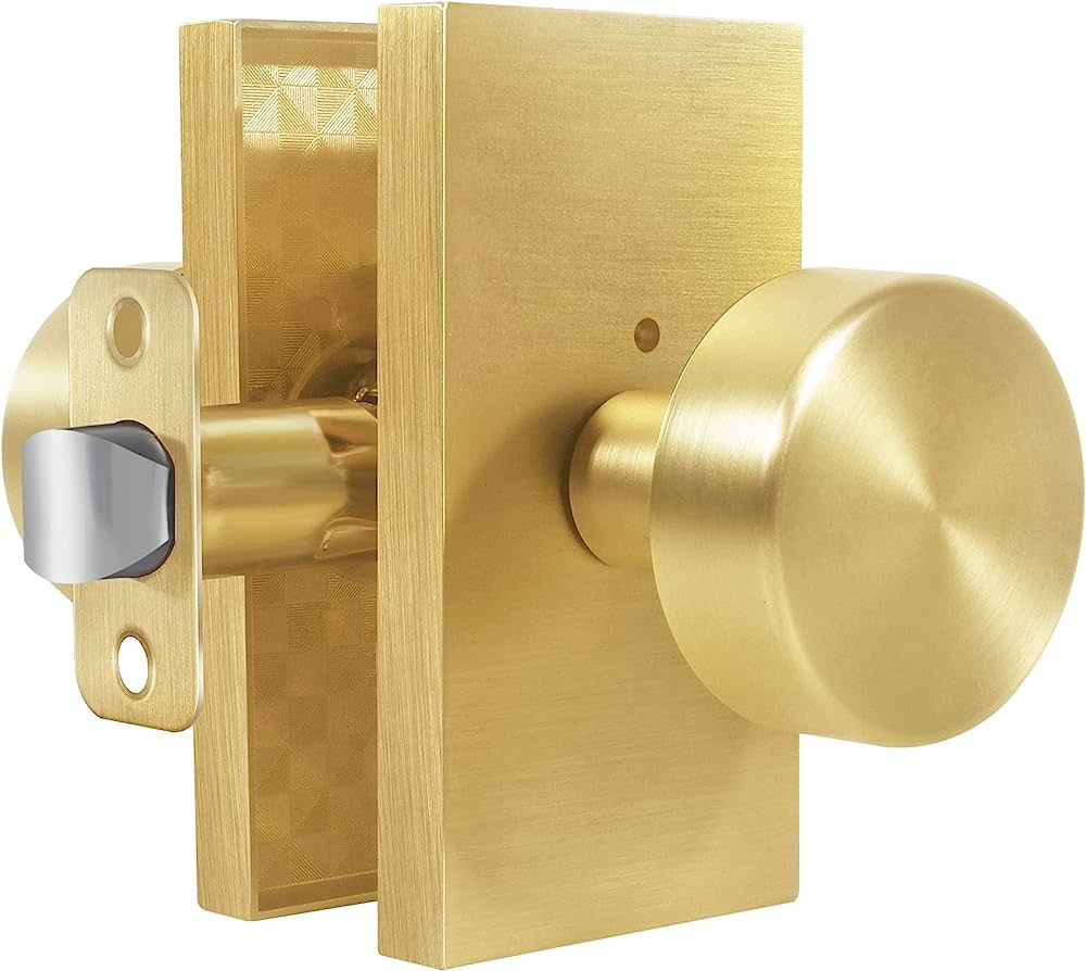 Felibat Privacy Gold Door Knob Interior,Satin Brass Door Knobs with Lock,Modern Rectangle Door Ha... | Amazon (US)