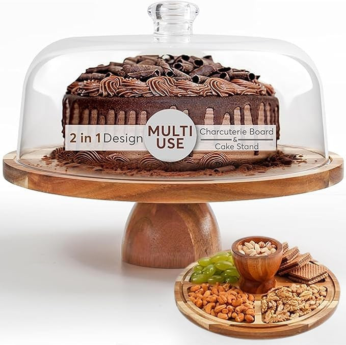 2-in-1 Acacia Wood Cake Stand with Lid, Cake Stand with Acrylic Dome Light Weight, Strudy & Well ... | Amazon (US)