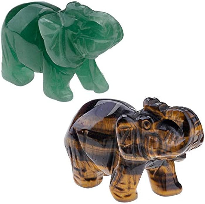 Top Plaza 2pcs Healing Crystal Stones Tiger Eye Stone & Green Aventurine Elephant Figurines Reiki... | Amazon (US)