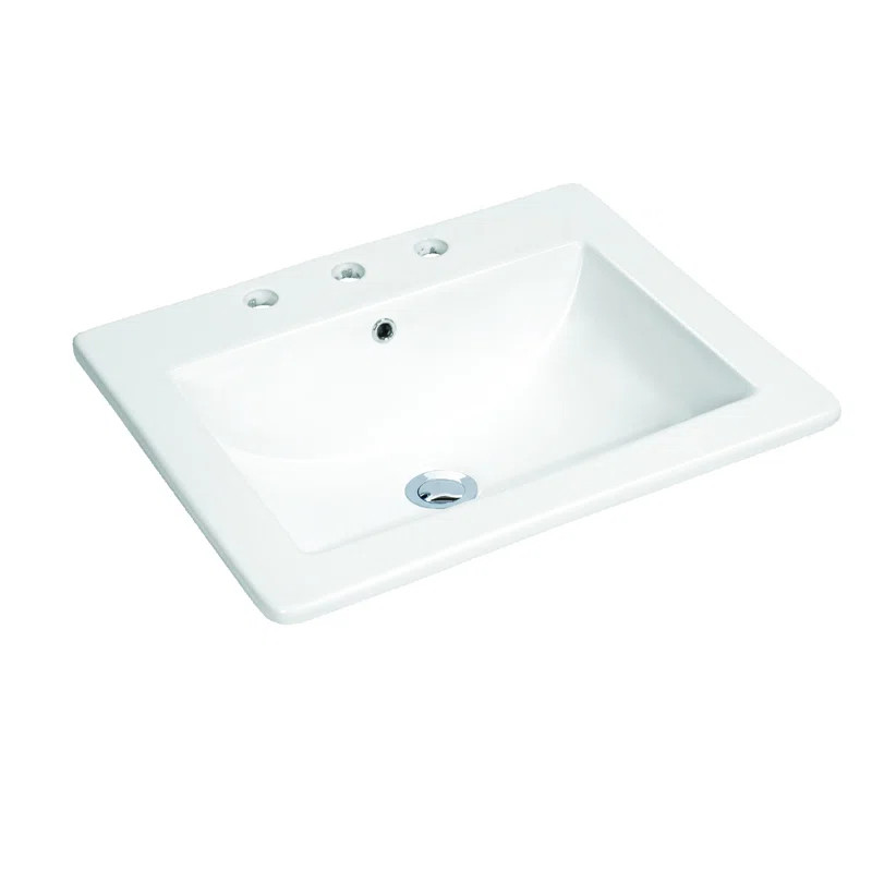 White Porcelain Rectangular Drop-In Bathroom Sink with Overflow | Wayfair North America