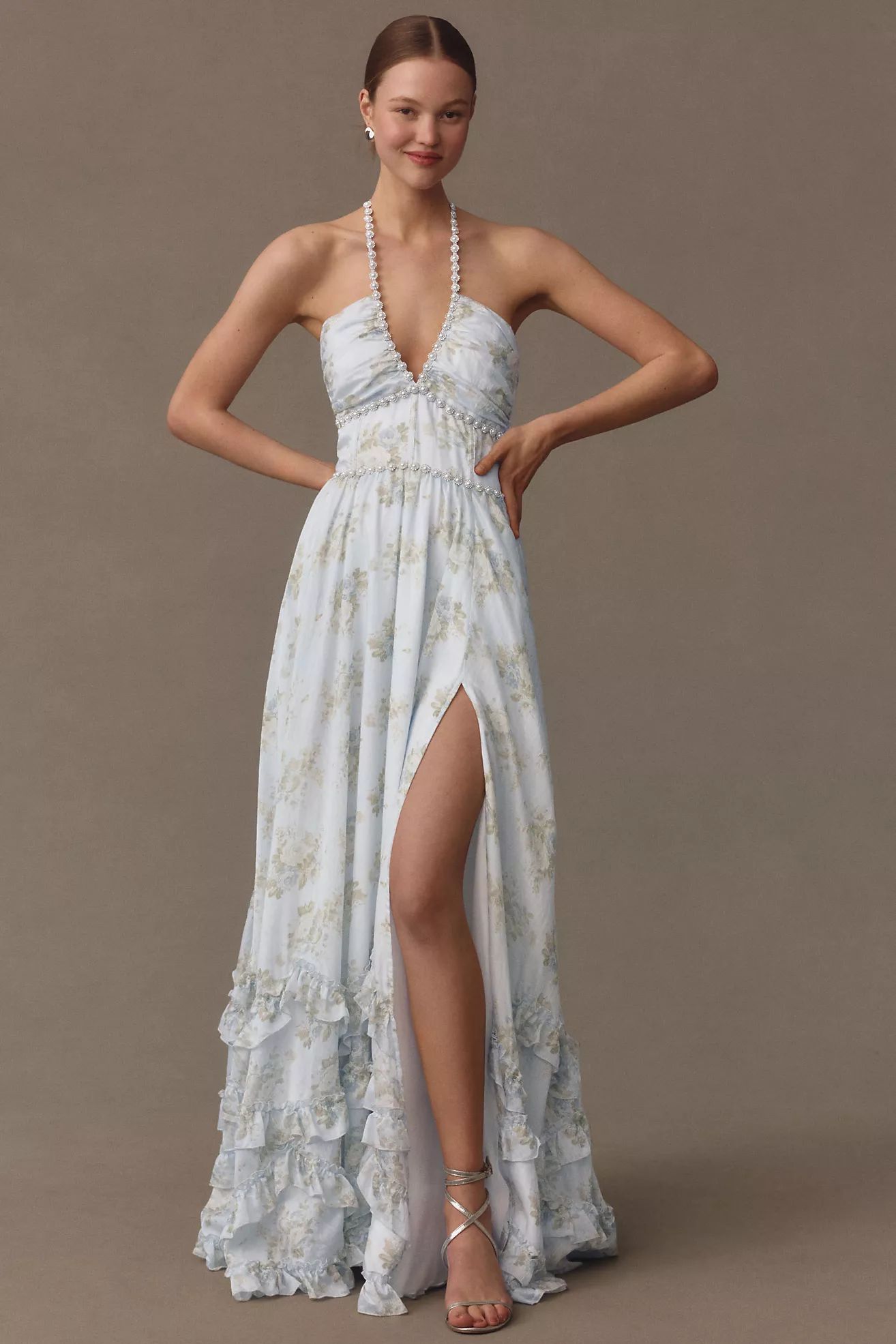 V. Chapman Scarlette Halter Embellished Corset Organza Maxi Dress | Anthropologie (US)