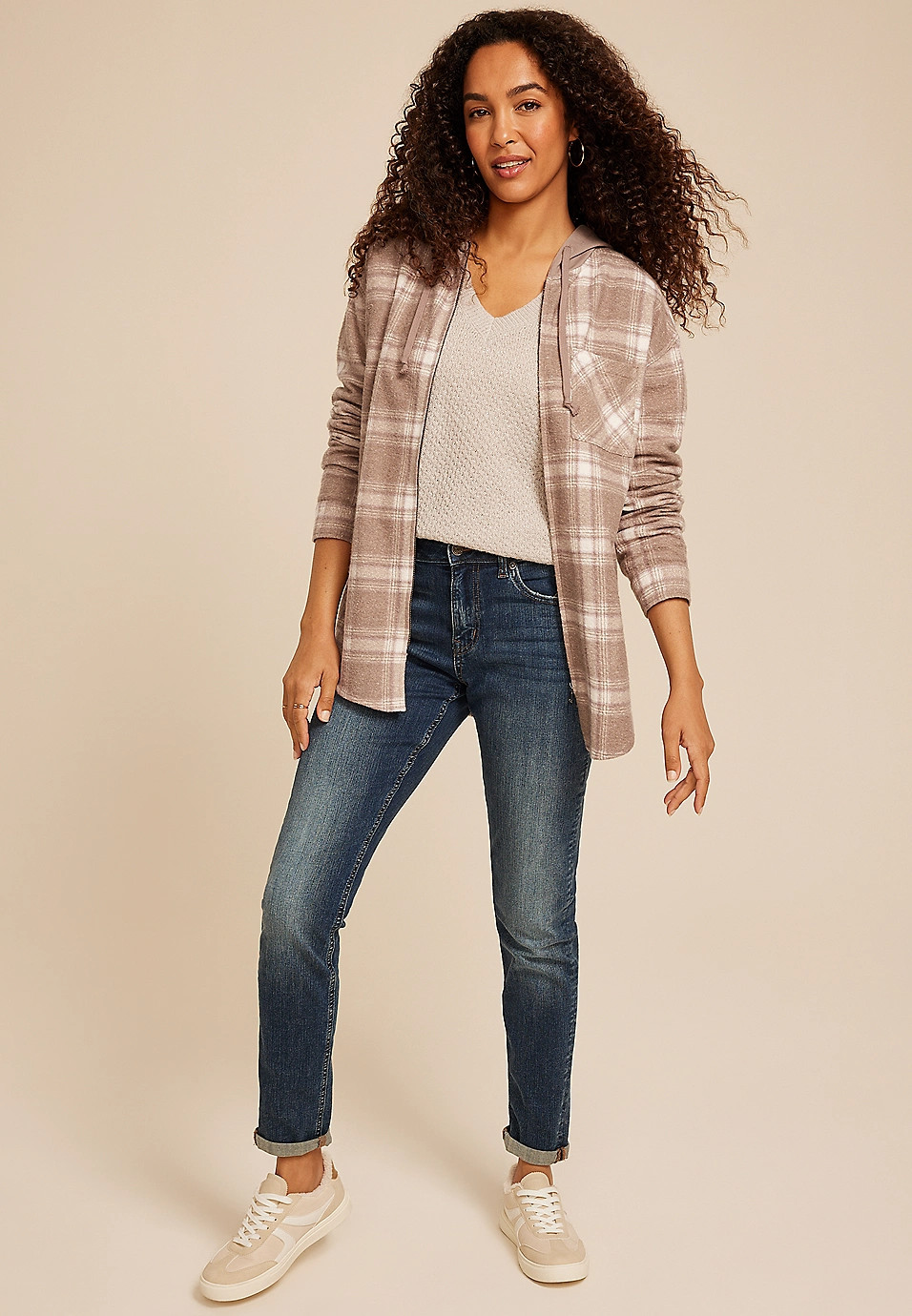 Vintage Plaid Hooded Shacket | Maurices
