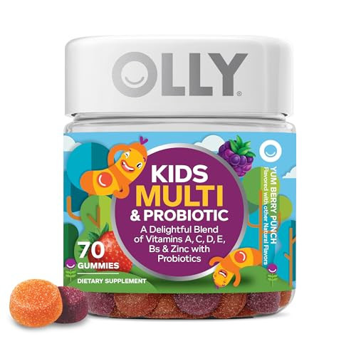 OLLY Kids Multivitamin & Probiotic Gummy, Digestive Support, Vitamins A, D, C, E, B, Zinc, Chewable Supplement, Berry Flavor, 35 Day Supply - 70 Count | Amazon (US)