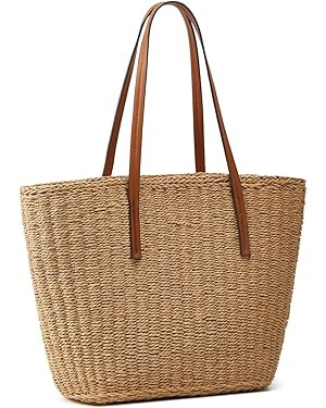 Epsion Straw Beach Bags Tote Tassels Bag Hobo Summer Handwoven Shoulder Bags Purse With Pom Poms | Amazon (US)