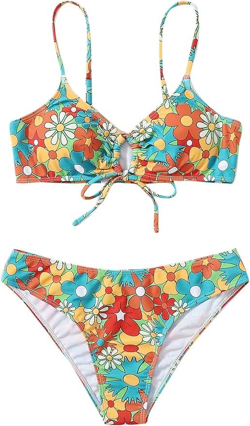 SOLY HUX Women's Spaghetti Strap Floral Print Bikini Bathing Suit 2 Piece Swimsuits | Amazon (US)