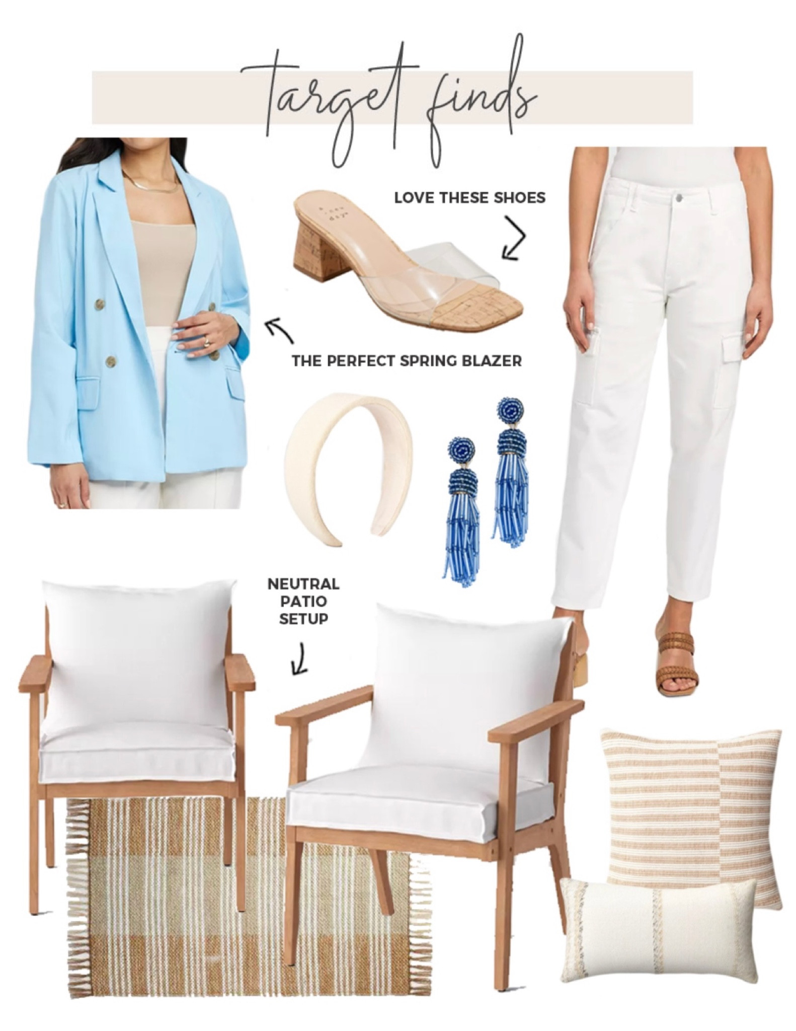 New Target finds! Cute spring blazer, white cargo jeans, neutral patio furniture and more! 

#targetfinds #targetfashion #targetdecor #springfashion #springblazer #patiofurniture 

#LTKunder100 #LTKSeasonal #LTKstyletip