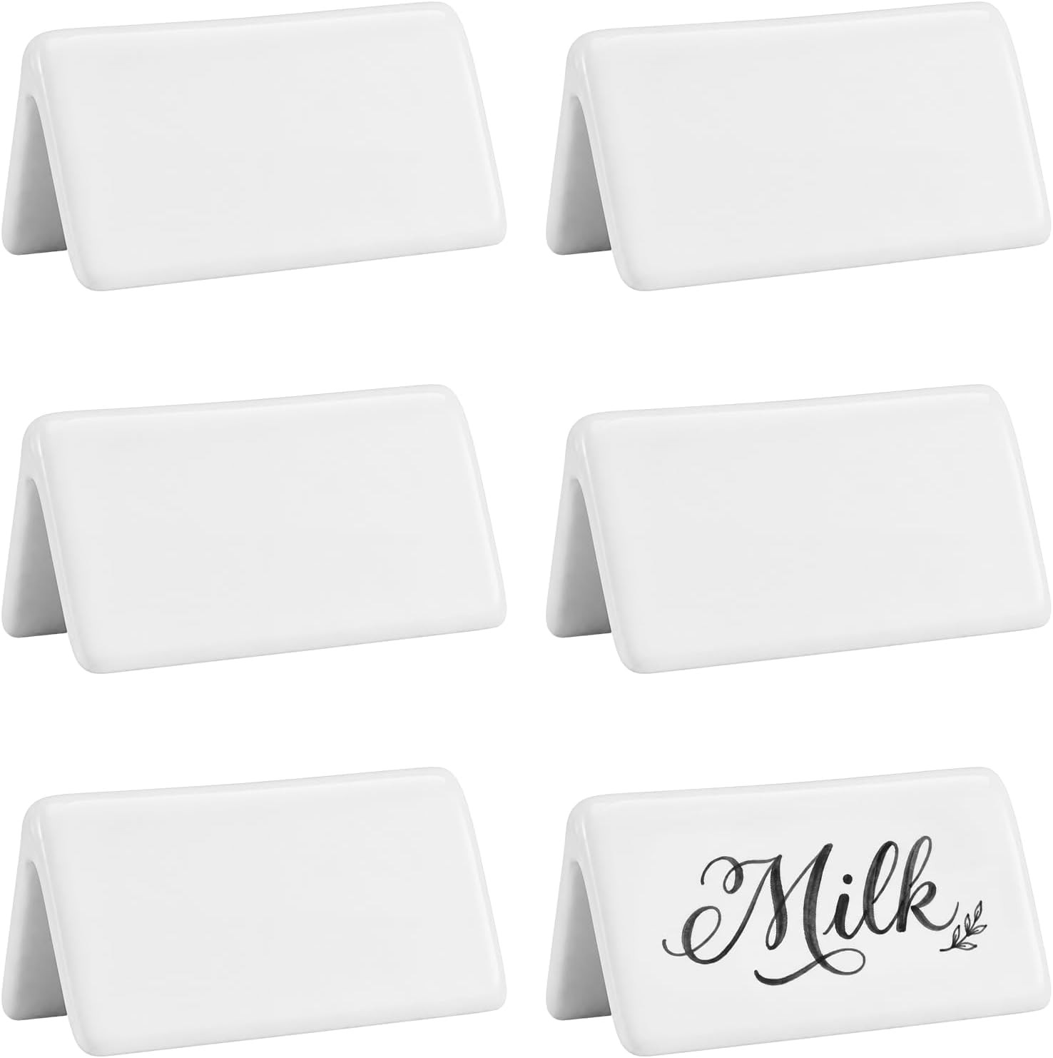 6 Pack Ceramic Dry Erase Table Tent Double Sided Name Tent Sign Reusable Tabletop Setting for Buffet Wedding Banquet Restaurant Menu & Bakery Party Event 3 x 1.5 Inch | Amazon (US)