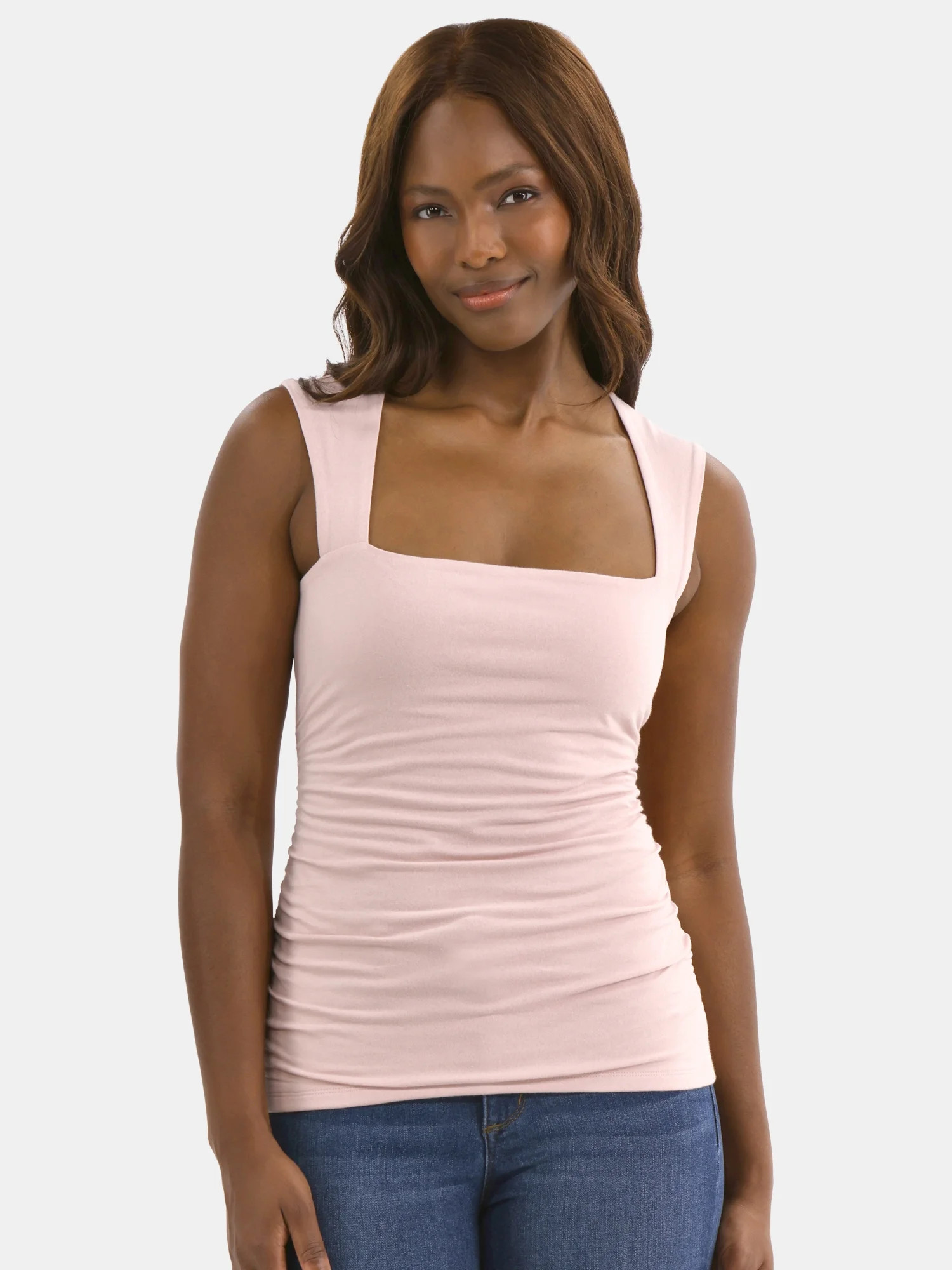 Time and Tru Ruched Square Neck Top, Sizes XS-3XL | Walmart (US)