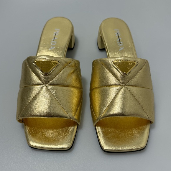 Prada Quilted Leather Sandals Mules Gold 65MM Women’s EU 38.5US 8.5 | Poshmark