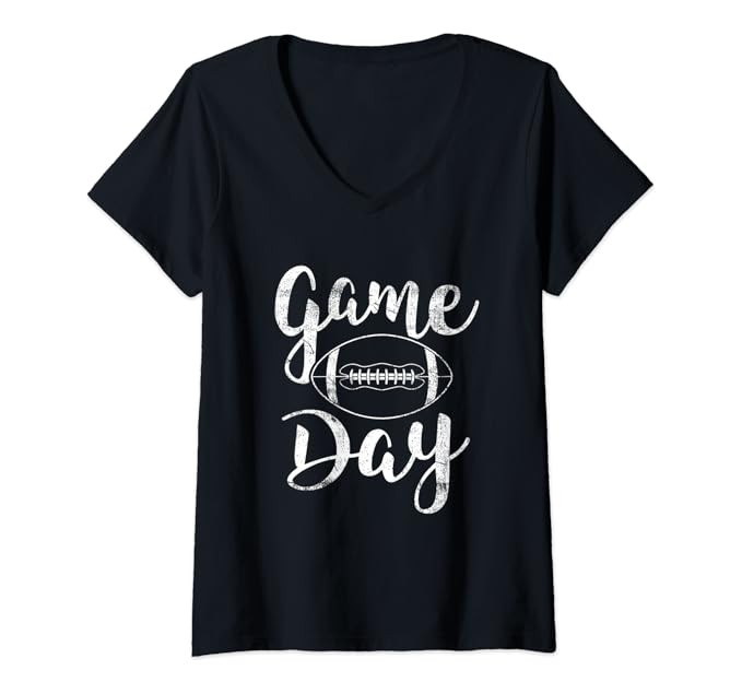 Womens Game Day Football Cute Football Top V-Neck T-Shirt | Amazon (US)