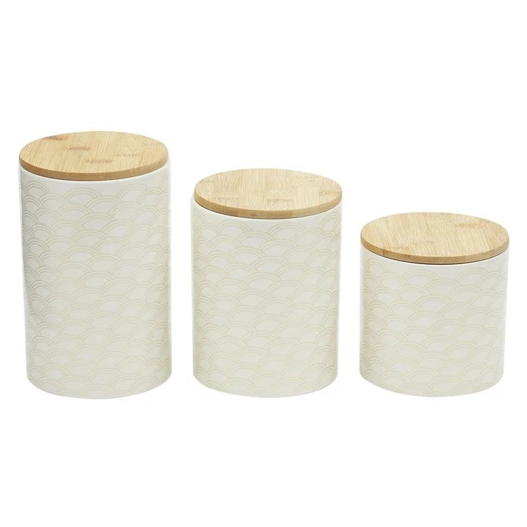 Home Basics Scallop 3 Piece Ceramic Canister Set With Bamboo Tops, White | Walmart (US)