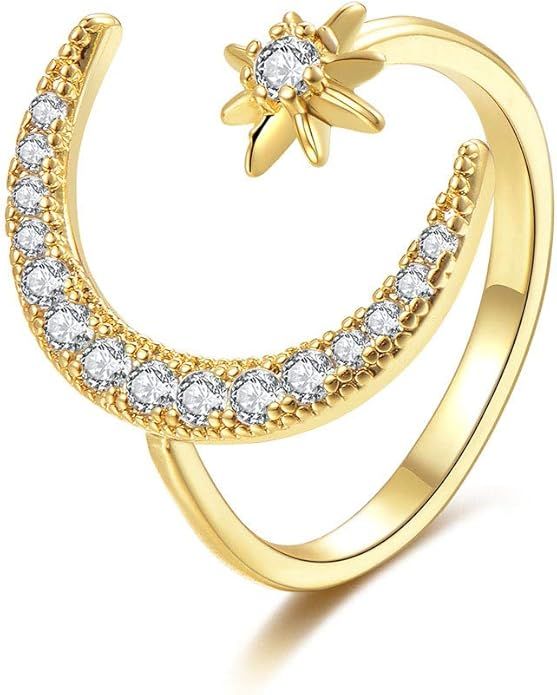FUTIMELY Moon Crescent Star Ring for Women Teen Girls Adjustable Moon Sun CZ Statement Ring Daint... | Amazon (US)