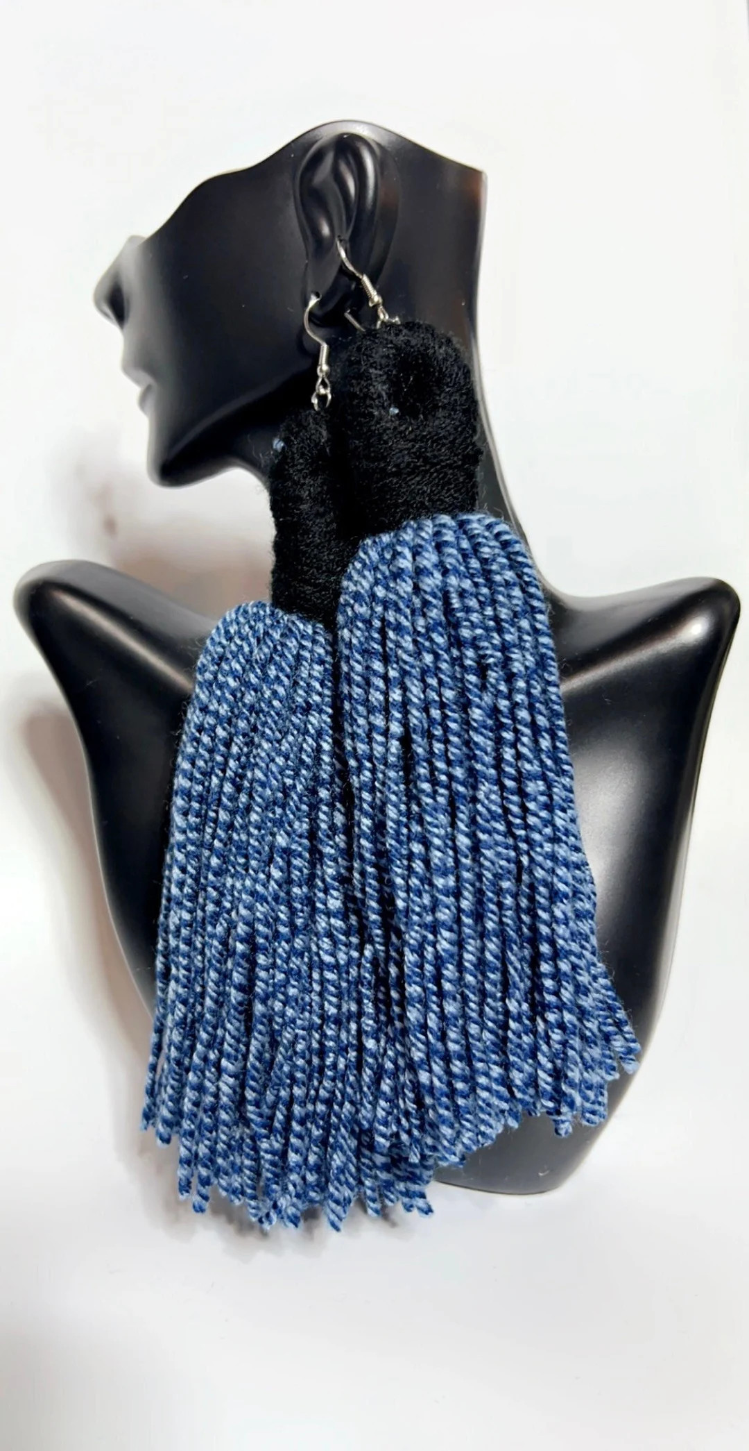Marled Denim Yarn Earrings - Etsy | Etsy (US)