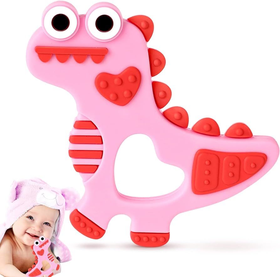 Soft Silicone Baby Teething Toys 0-6/6-12 Months Pink Dinosaur Teethers Toddler Gifts Baby Girls ... | Amazon (US)