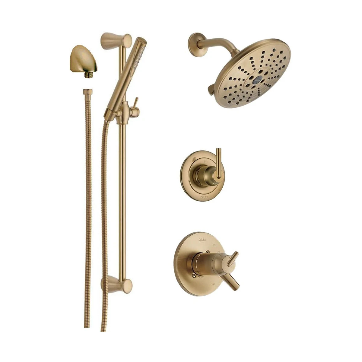 Delta DSS-Trinsic-17T01-CZ Champagne Bronze Trinsic Thermostatic Shower System with Shower Head, ... | Build.com, Inc.