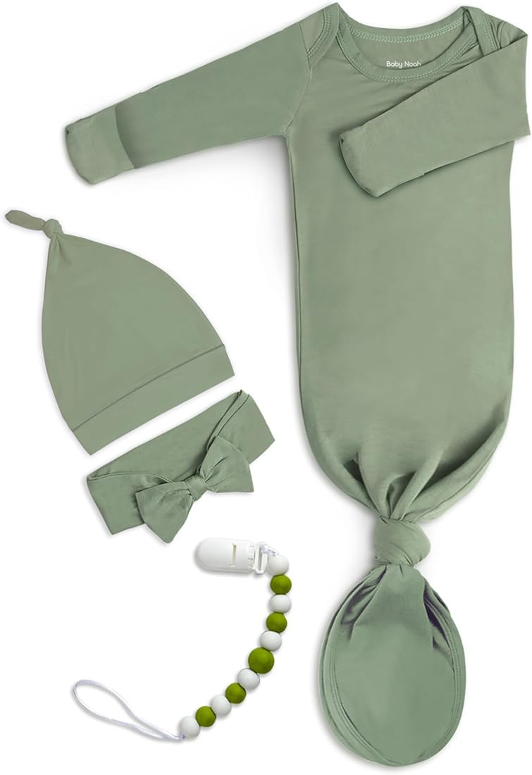 Baby Noah Knotted Gown with Hat and headband &Clip | Amazon (US)