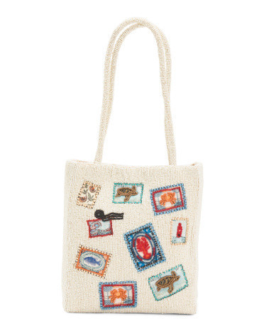Sea Animals Postage Digital Print Hand Beadwork Tote Bag For Women, Leather | TJ Maxx
