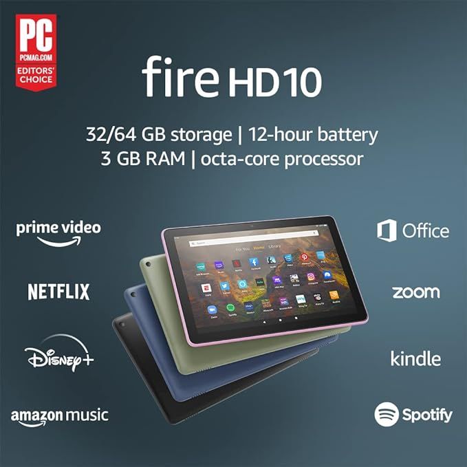 Amazon Fire HD 10 tablet, 10.1", 1080p Full HD, 64 GB, latest model (2021 release), Black | Amazon (US)