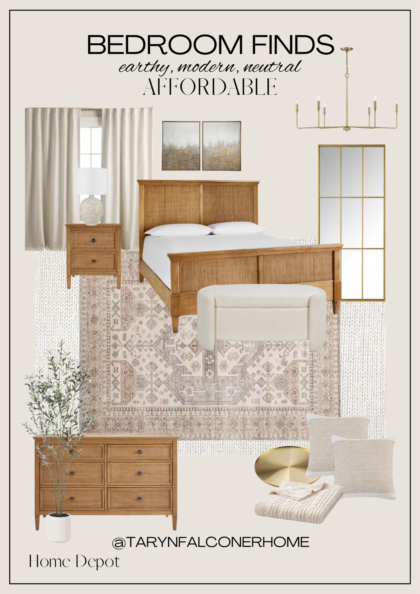 Affordable bedroom finds from Home Depot! Earthy, modern, neutral and affordable!

#bedroom #bedroomfinds #bed #nightstand #lamp #arearug #floormirror #dresser #modernorganic #throwpillows #olivetree

#LTKHome
