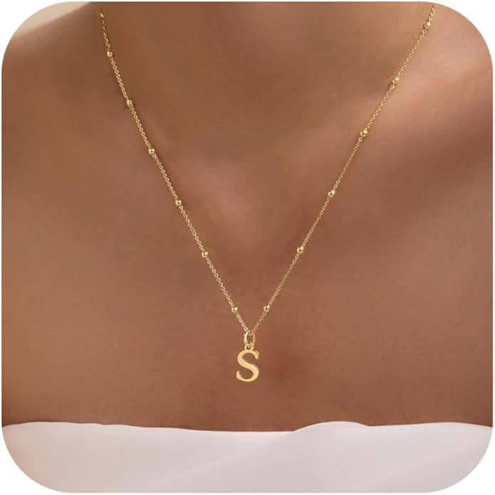 Stocking Stuffers Initial Necklaces for Women Dainty 14k Gold Plated A-Z Letter Pendant Name Neck... | Amazon (US)