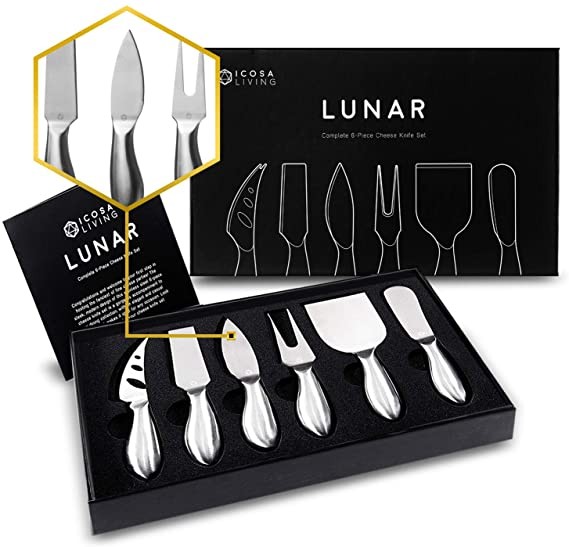 LUNAR Premium 6-Piece Cheese Knife Set - Complete Stainless Steel Cheese Knives Collection (Gift-... | Amazon (US)