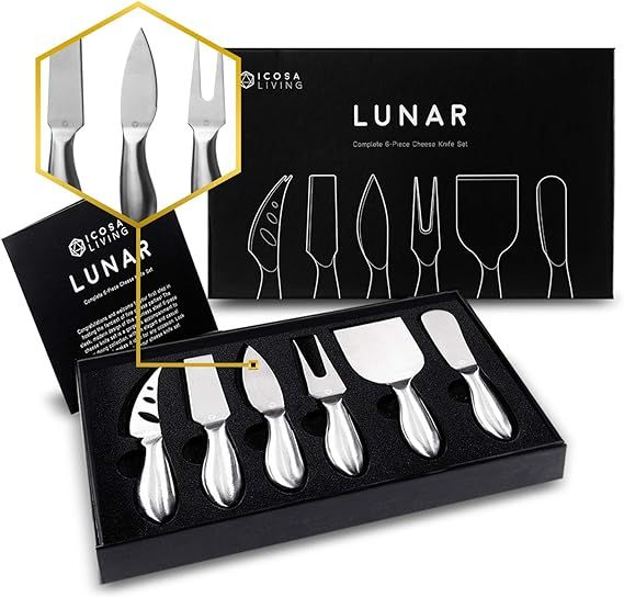LUNAR Premium 6-Piece Cheese Knife Set - Complete Stainless Steel Cheese Knives Collection (Gift-... | Amazon (US)