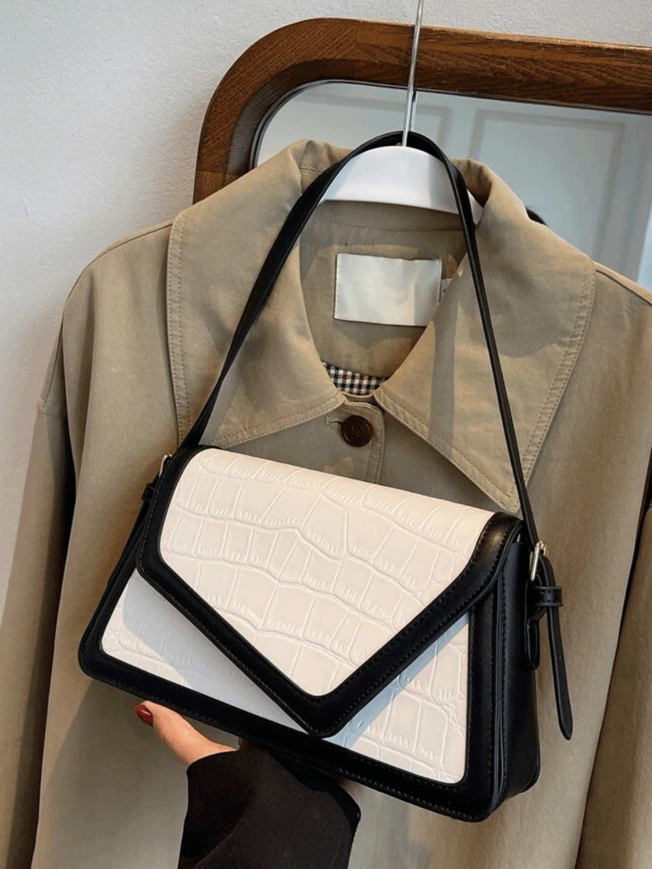 In 2024, The New Fashion Classic Joker Contrast Edge Design Crocodile Indentation Fabric Irregula... | SHEIN